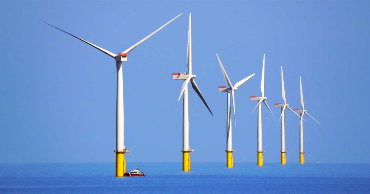 walney wind farm blue sea blue sky