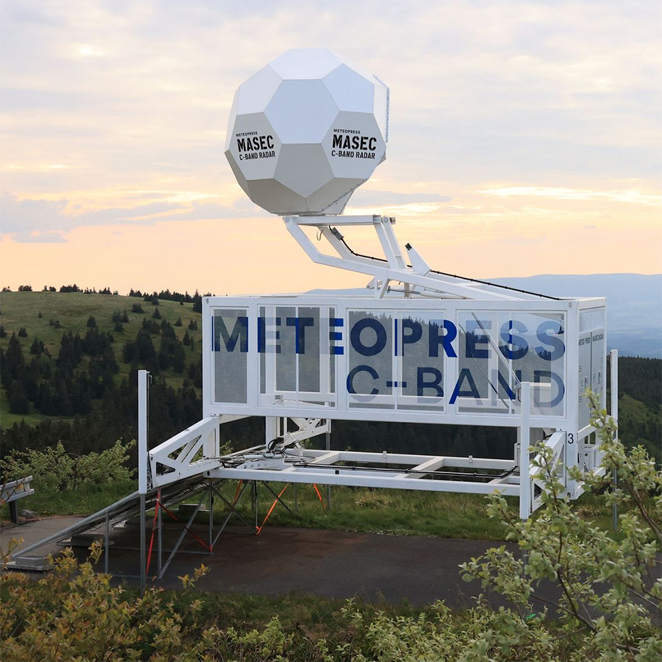 container frame weather radar station in operation