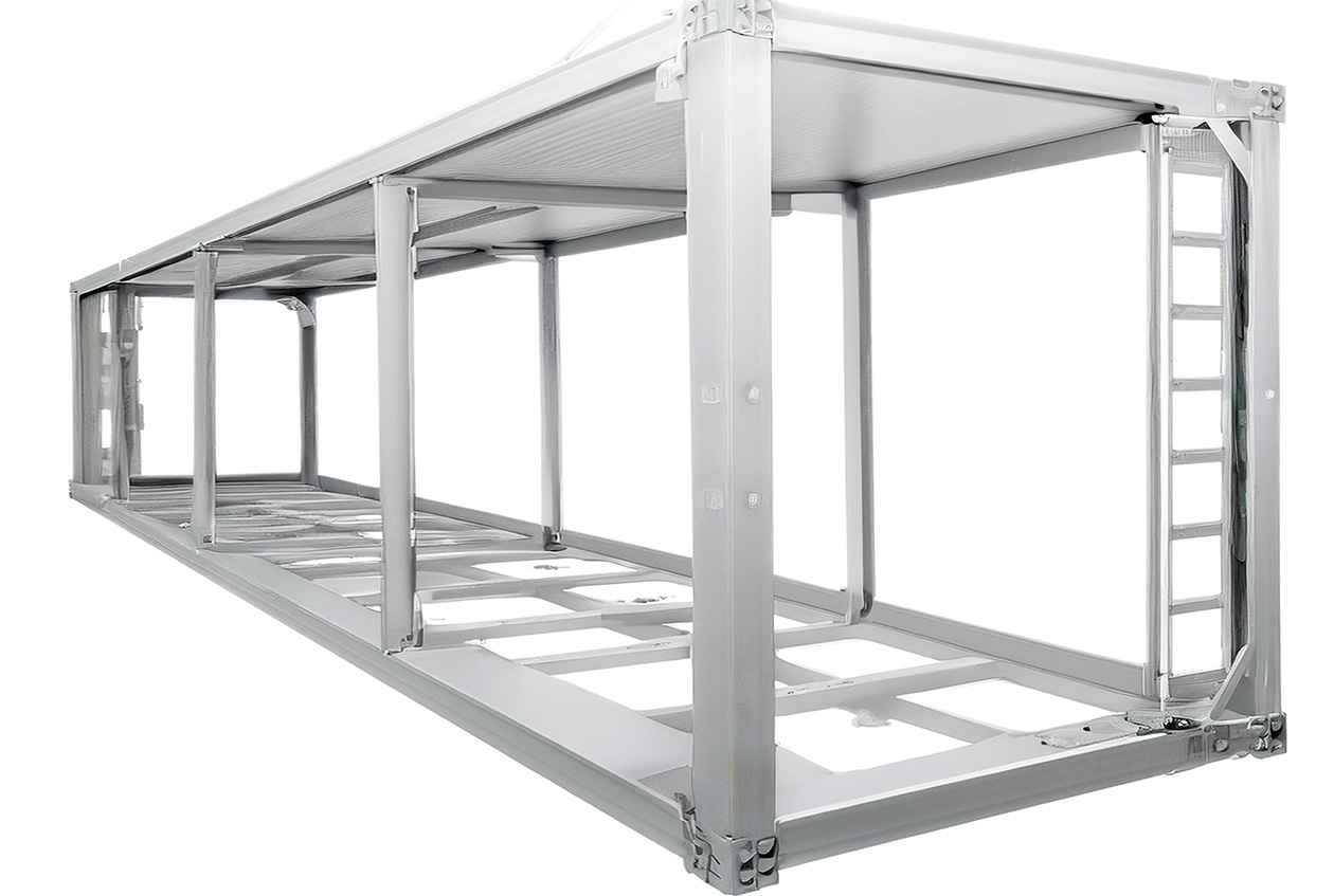 white prefabricated shipping container frame with ladder